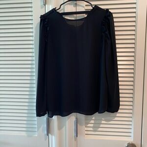 LOFT Black Blouse with Ruffled Sleeves